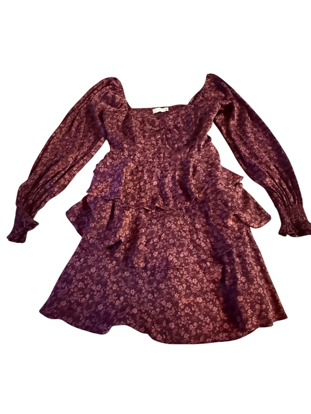 Altar'd State Burgundy Floral Tiered Midi Dress